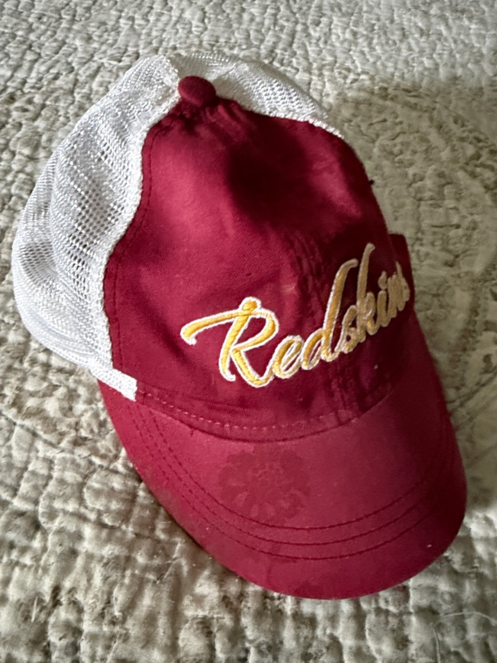 Redskins Maroon and White Trucker Cap with short bill